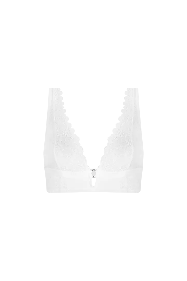Bralette triangular unicolor de encaje premium en Palacio del Blumer, color blanco