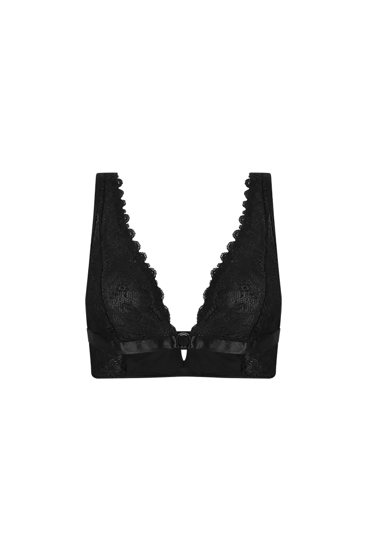 Bralette triangular unicolor de encaje premium en Palacio del Blumer, color negro
