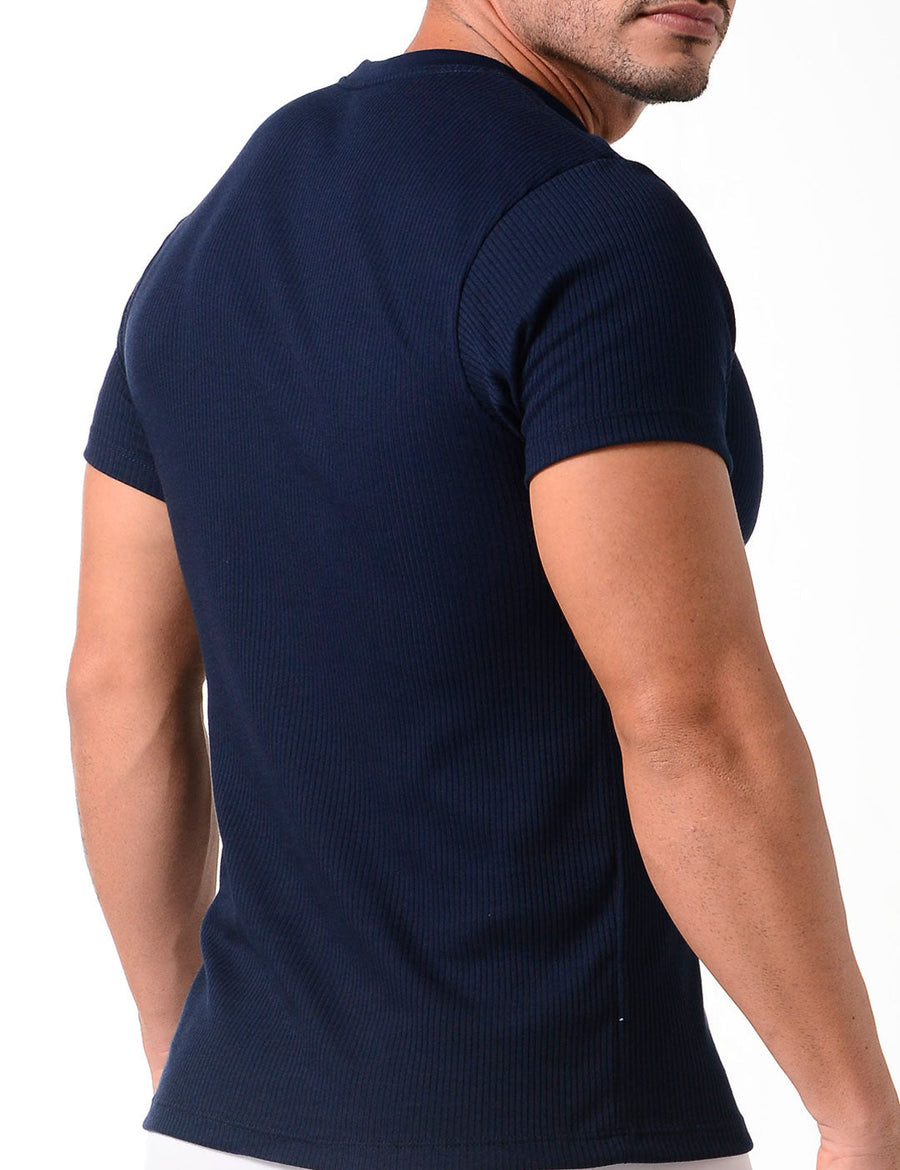 Camiseta cuello v manga corta acanalada de algodón Geordi (2682)