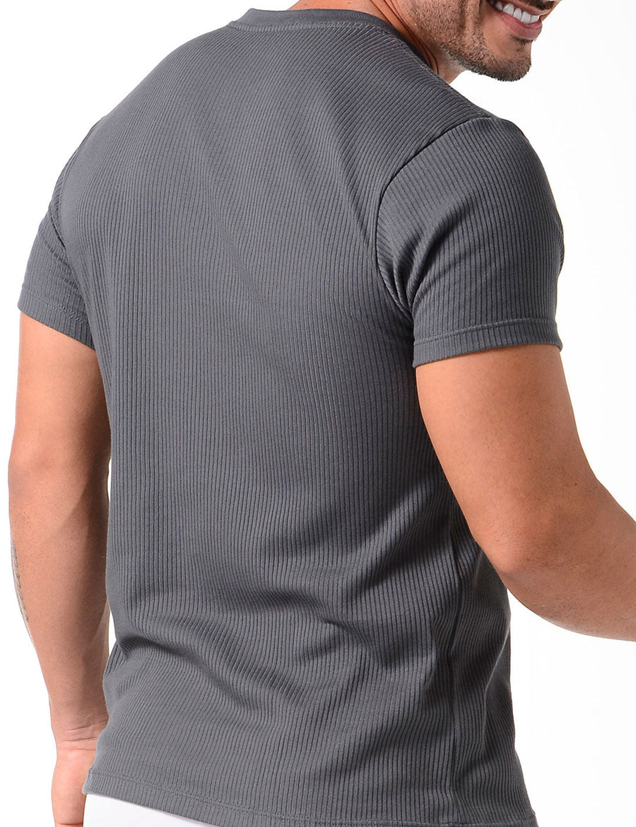 Camiseta cuello v manga corta acanalada de algodón Geordi (2682)