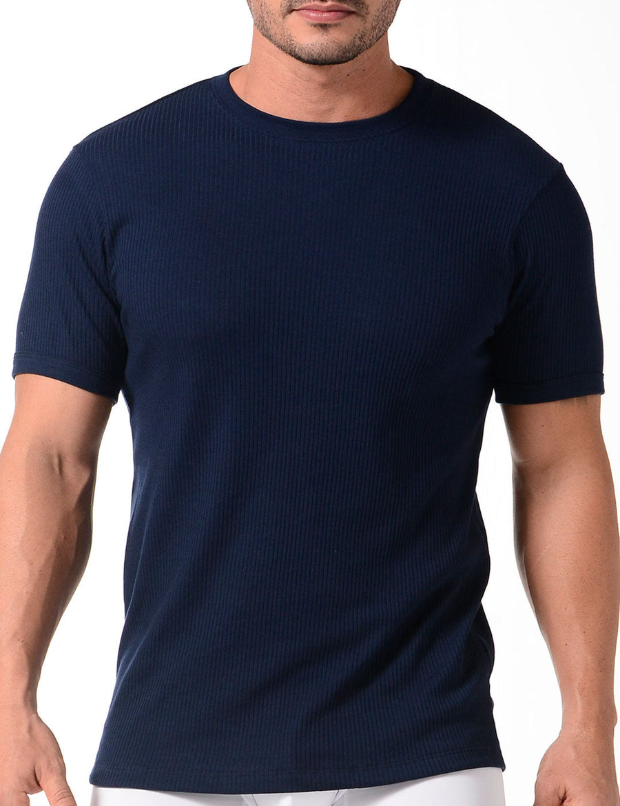 Camiseta cuello redondo manga corta de algodón acanalada Geordi (2256)