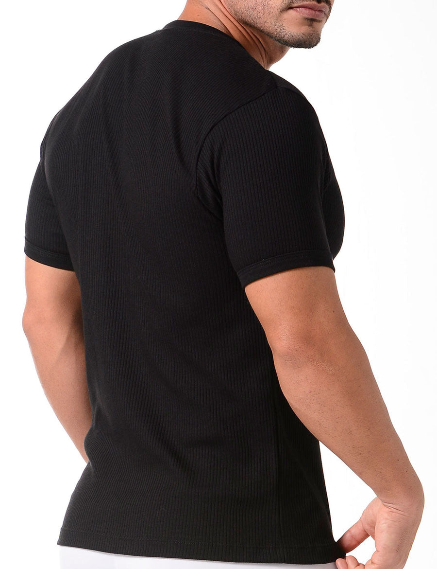 Camiseta cuello redondo manga corta de algodón acanalada Geordi (2256)
