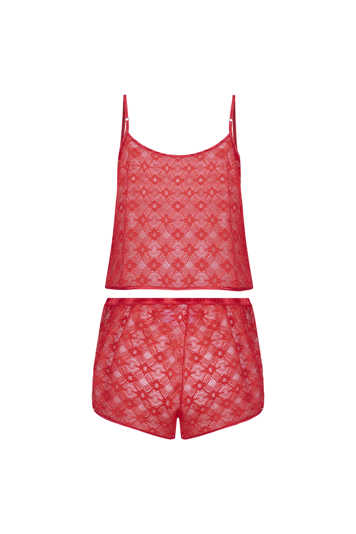 Pijama conjunto blusa tiras con encaje en espalda y short con encaje Diane (DF35L2)